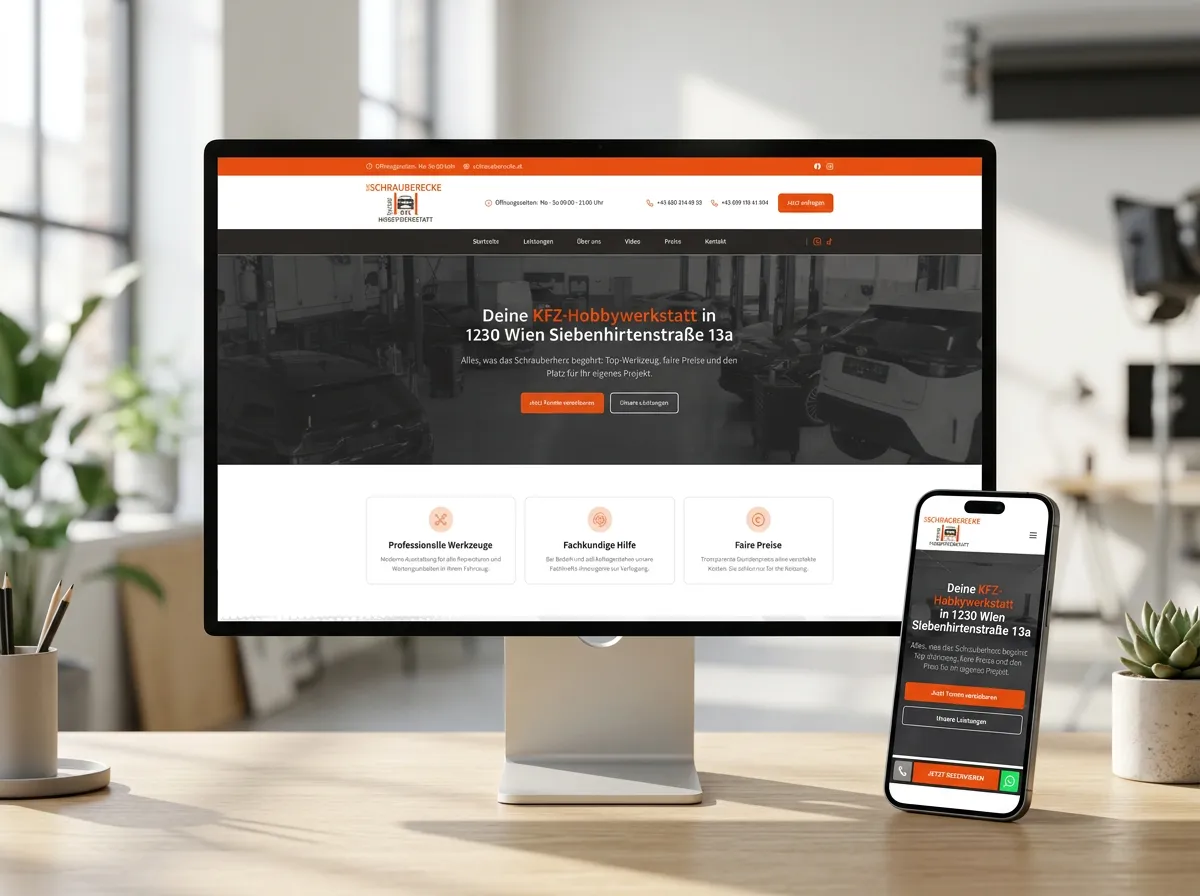 Die Schrauberecke – Website auf Monitor und Smartphone
